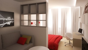  Ontwerp slaapkamer-woonkamer van 20 vierkante meter. m