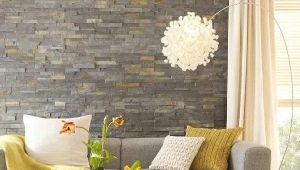  Oturma odasında dekoratif taş duvarların süslenmesi