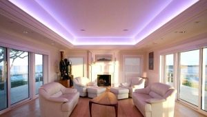  Stretched ceiling lights with LED strip: features and installation