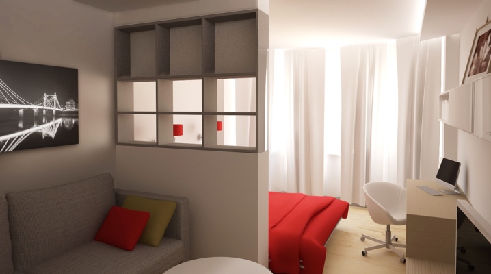 Dizaino miegamasis-svetainė su 20 kvadratinių metrų. m