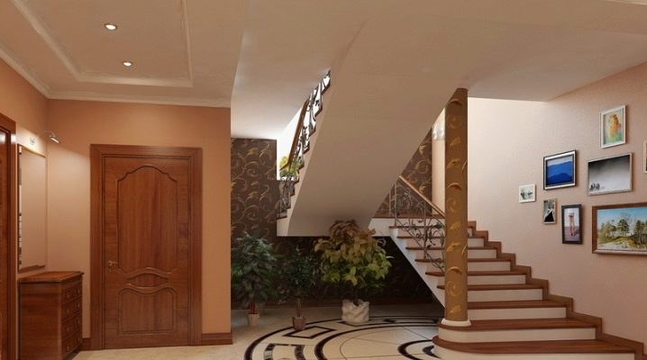  Bir merdiven ile özel bir evde bir salon tasarımı