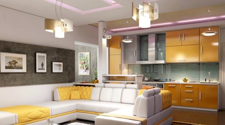 Mutfak-oturma odası iç: kombine odanın şık tasarımı