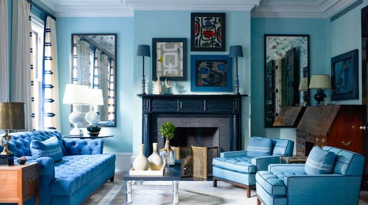  Kenmerken van het ontwerp van de woonkamer in blauwe tinten