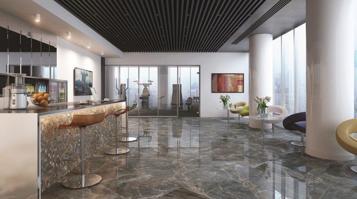  Marbled floor tiles in interior design