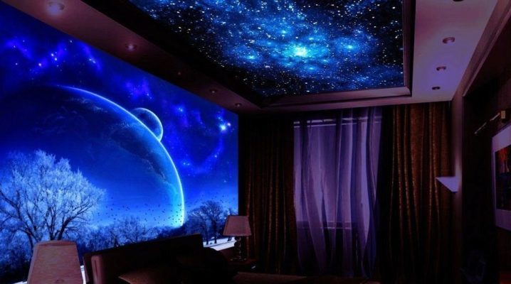  Stretch ceiling Starry sky: a spectacular detail in the interior